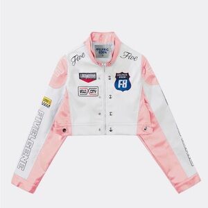 Aelfric Eden Pink and White Women's Faux Leather Biker Jacket